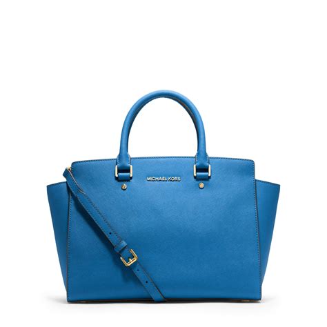 michael kors selma two tone blue|Michael Kors Selma Medium Sadianno Leather Satchel .